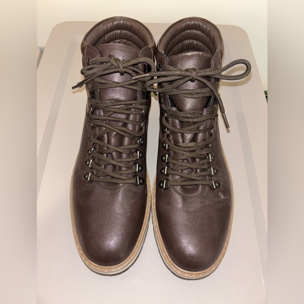 🌹 Nautica Brown Leather Ankle Boots with Rugged Sole